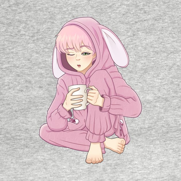 Pink haired boy in a pink bunny pajamas by Zoryan Kvit